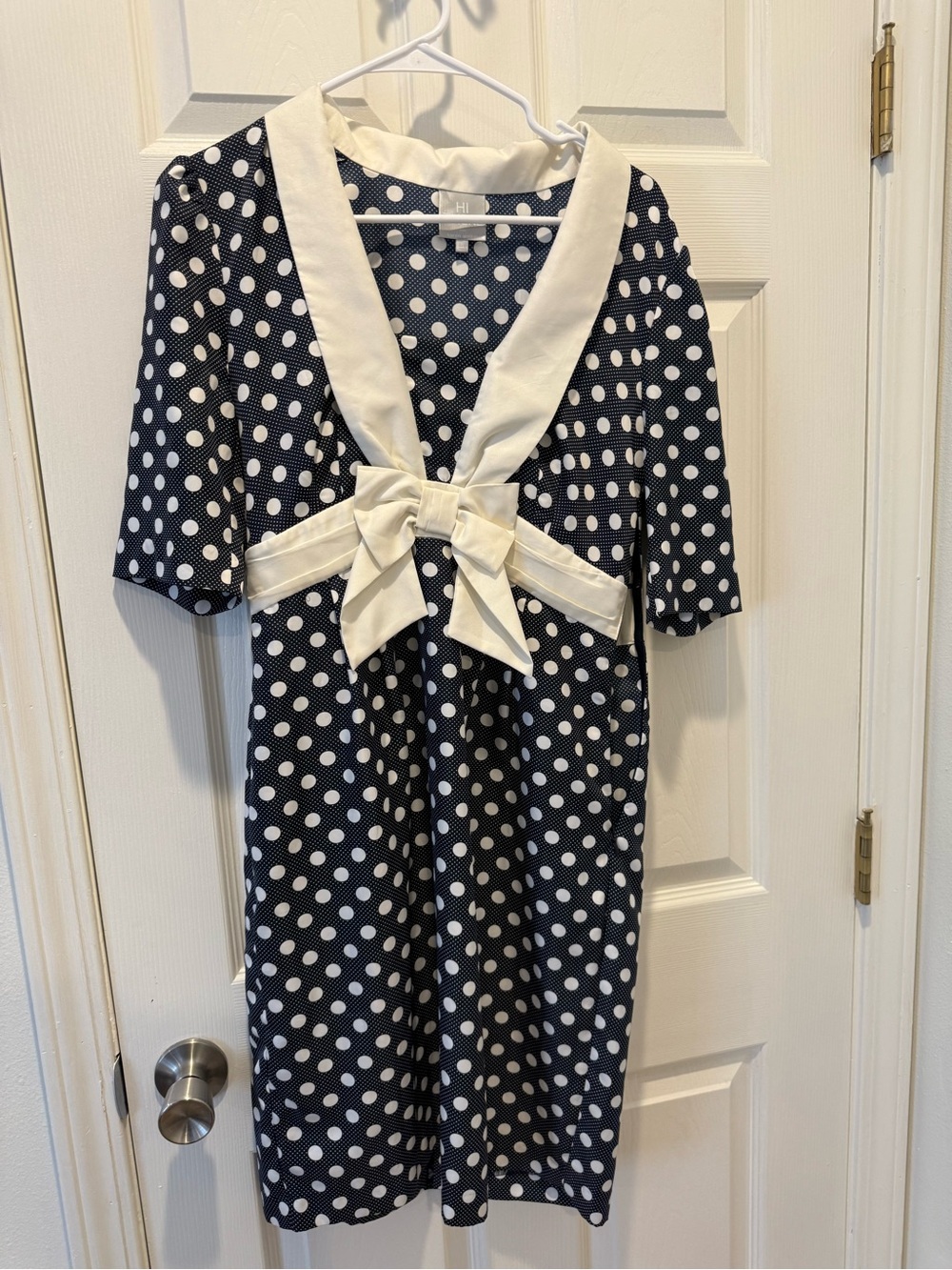 Karen Walker Navy Polka Dot Dress with Cream Sailor Collar
